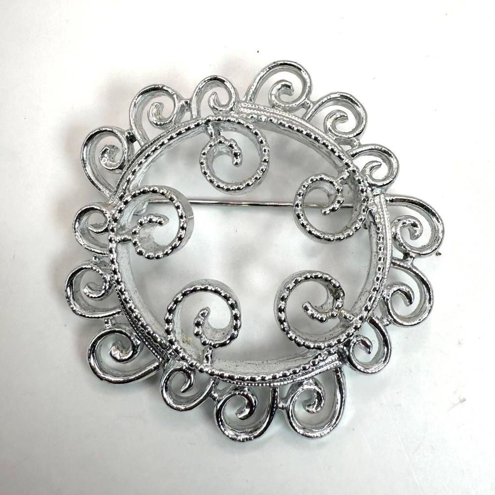 Vintage Sarah Coventry Silver Tone Filigree Brooch –‎ Open Scroll Statement Pin